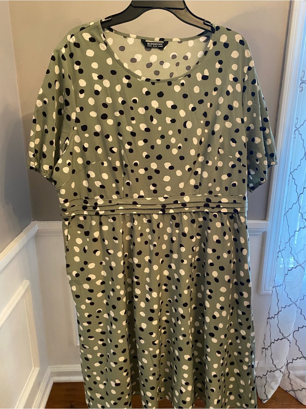 BloomChic POLKA DOT DRESS - Olive Green with Black & White Dots